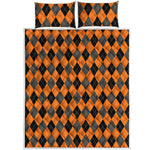Orange Black And Grey Argyle Print Quilt Bed Set