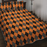 Orange Black And Grey Argyle Print Quilt Bed Set