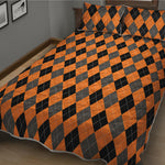 Orange Black And Grey Argyle Print Quilt Bed Set