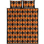 Orange Black And Grey Argyle Print Quilt Bed Set