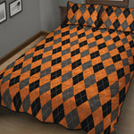 Orange Black And Grey Argyle Print Quilt Bed Set