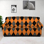 Orange Black And Grey Argyle Print Sofa Cover