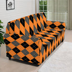 Orange Black And Grey Argyle Print Sofa Cover