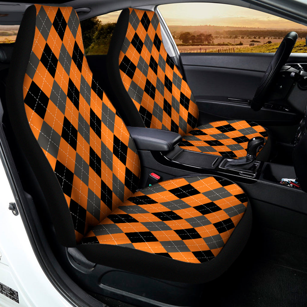 Orange Black And Grey Argyle Print Universal Fit Car Seat Covers