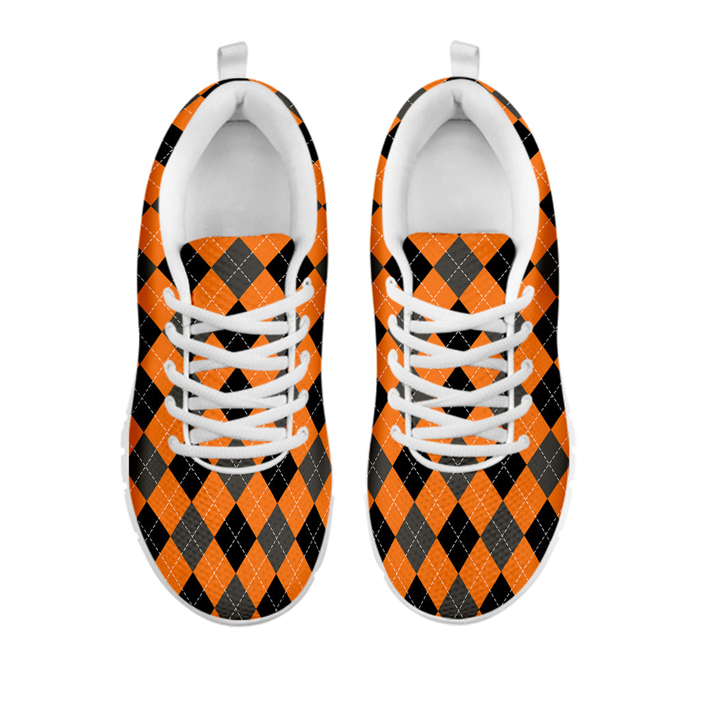 Orange Black And Grey Argyle Print White Sneakers
