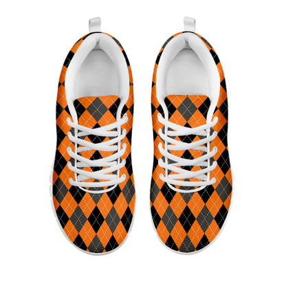 Orange Black And Grey Argyle Print White Sneakers