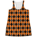 Orange Black And Grey Argyle Print Women's Racerback Tank Top
