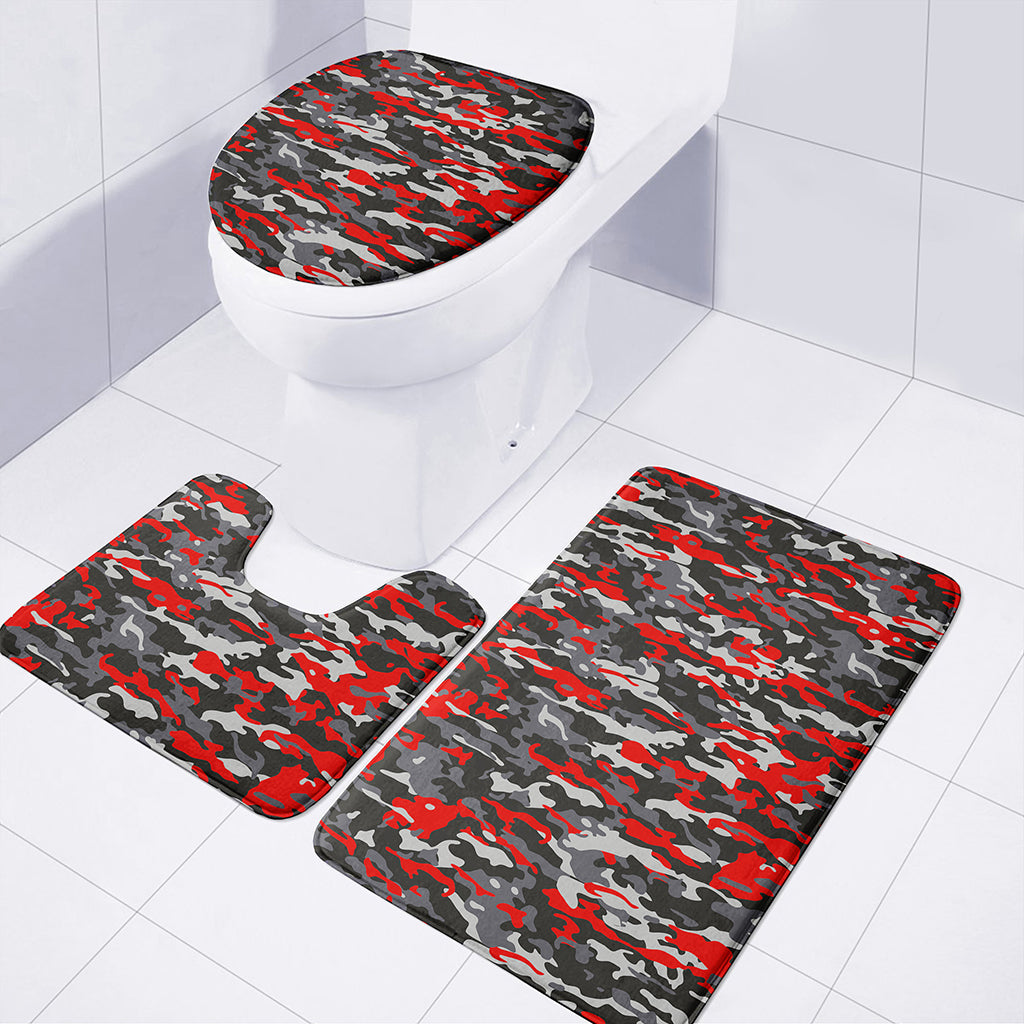 Orange Black And Grey Camouflage Print 3 Piece Bath Mat Set