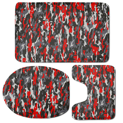 Orange Black And Grey Camouflage Print 3 Piece Bath Mat Set
