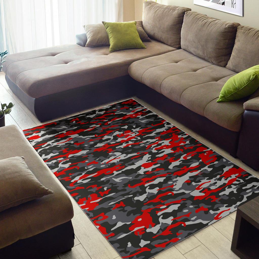 Orange Black And Grey Camouflage Print Area Rug GearFrost