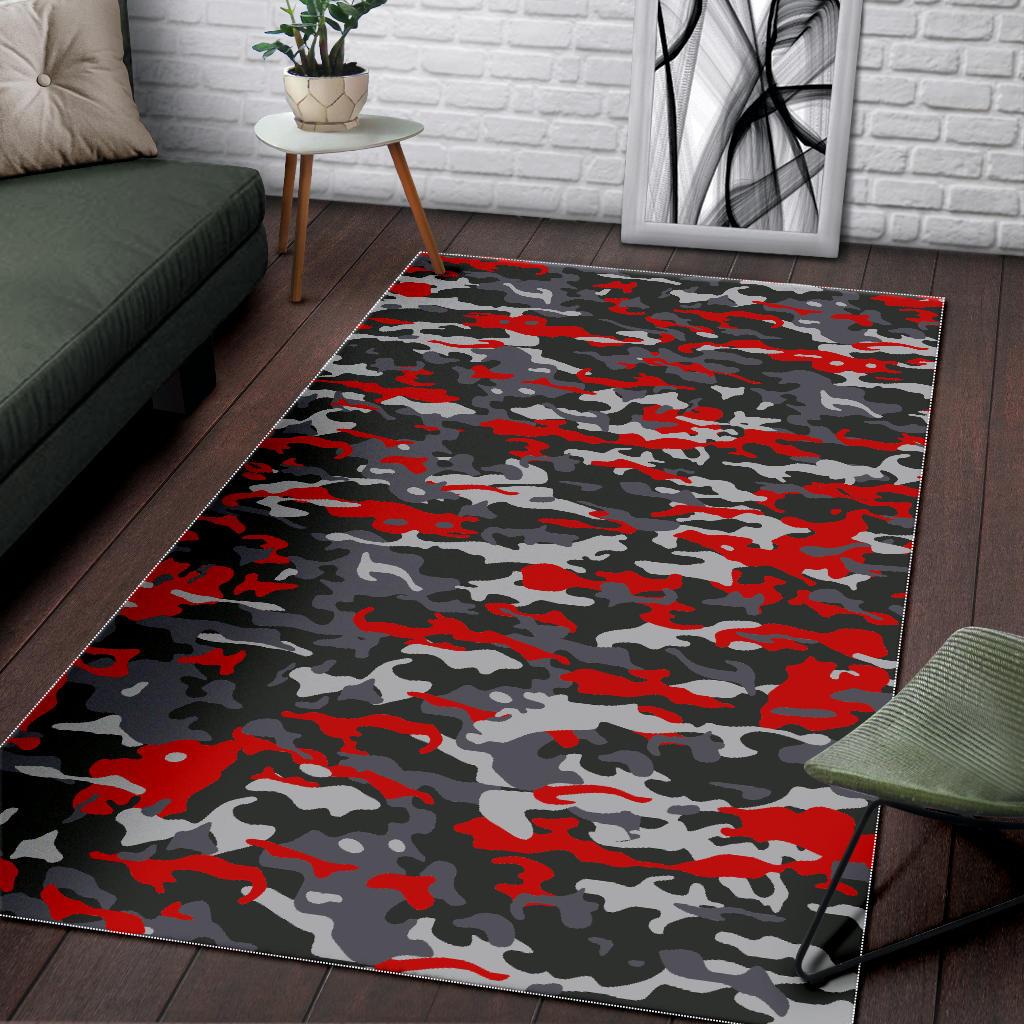 Orange Black And Grey Camouflage Print Area Rug GearFrost