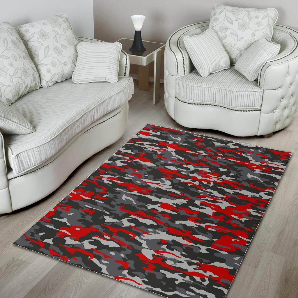 Orange Black And Grey Camouflage Print Area Rug GearFrost