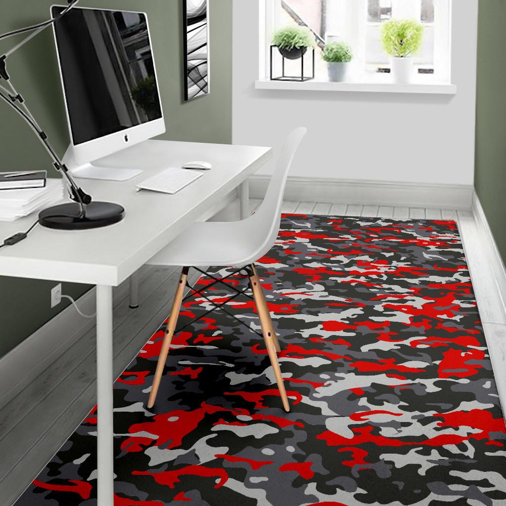 Orange Black And Grey Camouflage Print Area Rug GearFrost