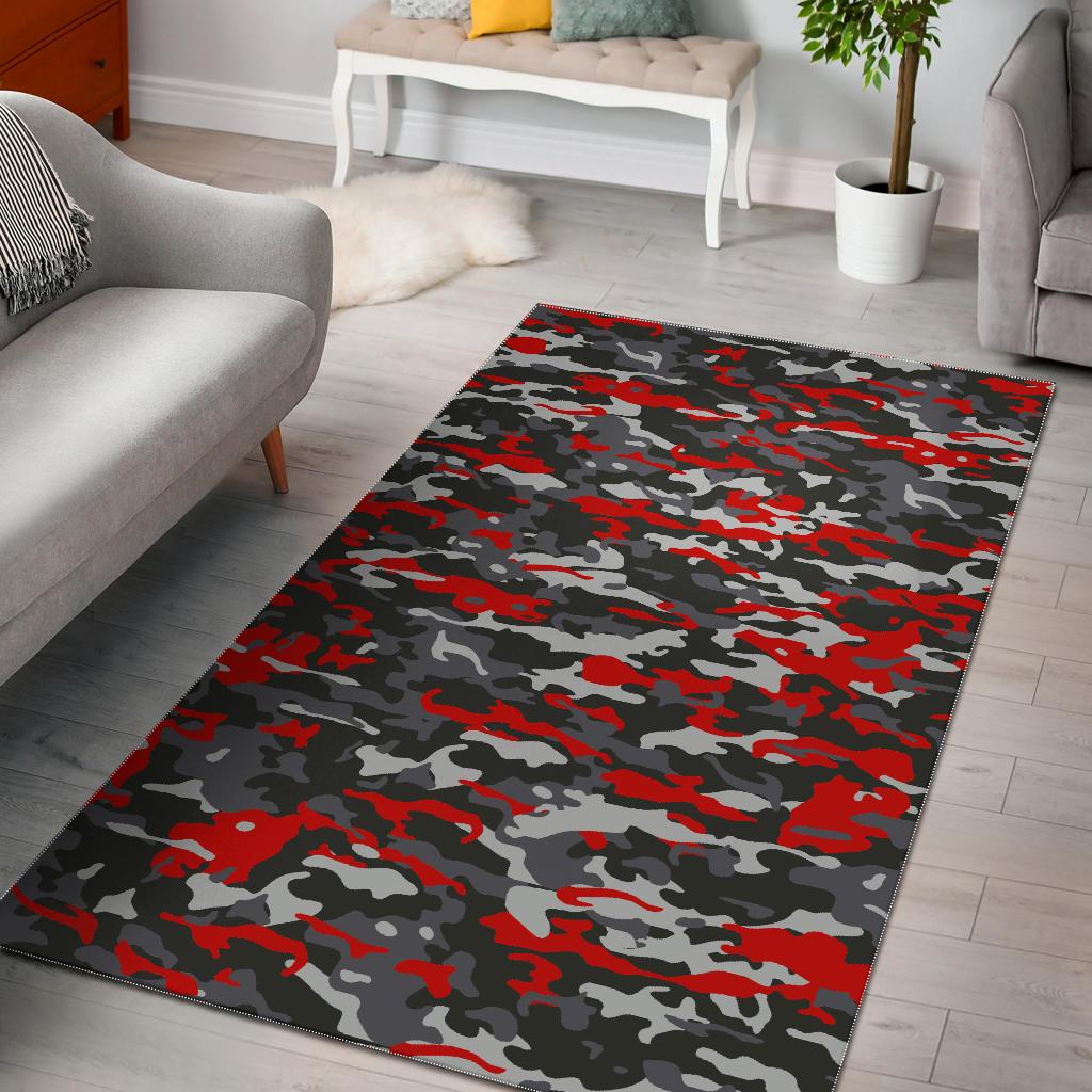 Orange Black And Grey Camouflage Print Area Rug GearFrost