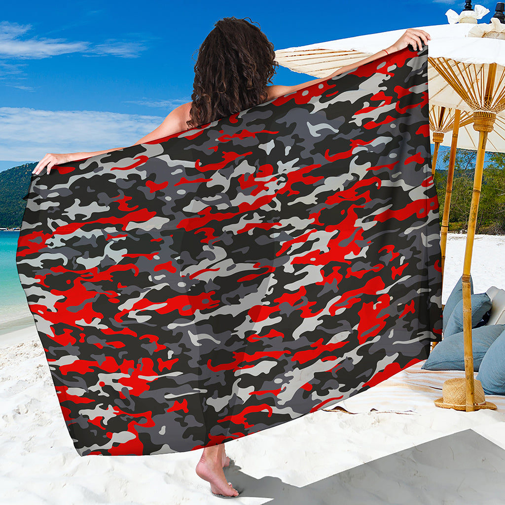 Orange Black And Grey Camouflage Print Beach Sarong Wrap