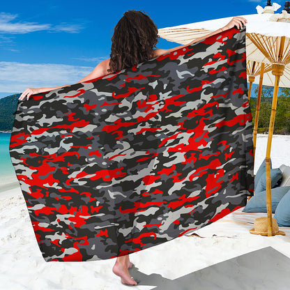 Orange Black And Grey Camouflage Print Beach Sarong Wrap