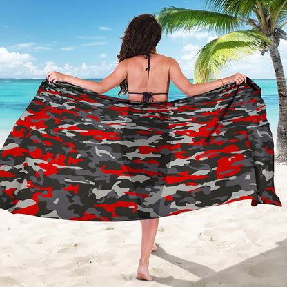 Orange Black And Grey Camouflage Print Beach Sarong Wrap