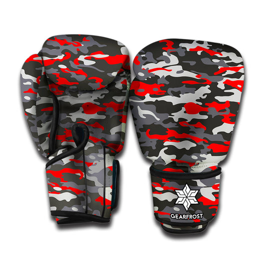 Orange Black And Grey Camouflage Print Boxing Gloves