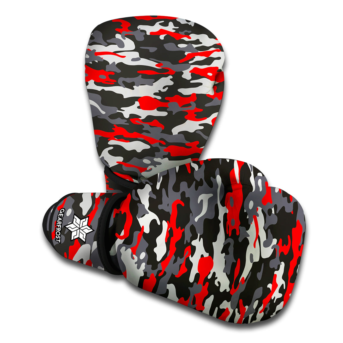 Orange Black And Grey Camouflage Print Boxing Gloves