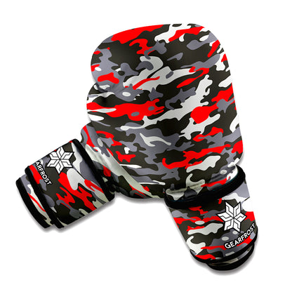 Orange Black And Grey Camouflage Print Boxing Gloves