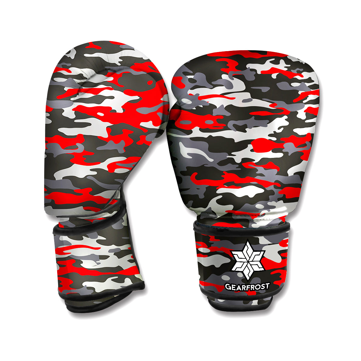 Orange Black And Grey Camouflage Print Boxing Gloves