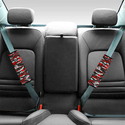 Orange Black And Grey Camouflage Print Car Seat Belt Covers