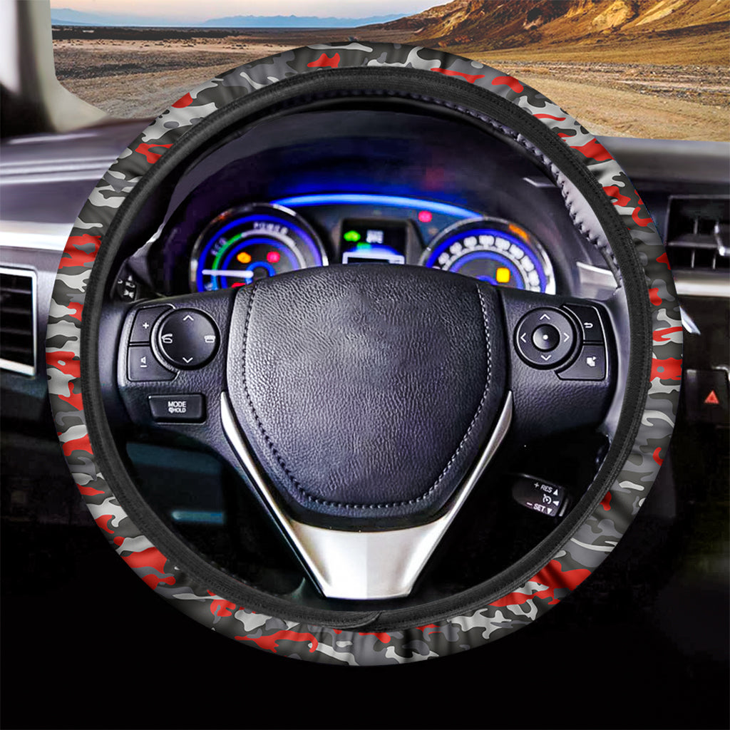 Orange Black And Grey Camouflage Print Car Steering Wheel Cover