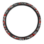 Orange Black And Grey Camouflage Print Car Steering Wheel Cover