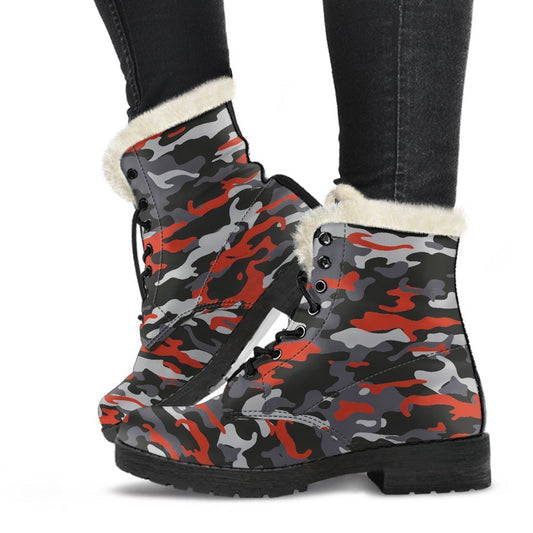 Orange Black And Grey Camouflage Print Comfy Boots GearFrost
