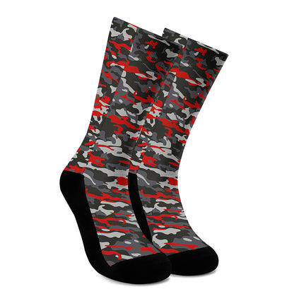 Orange Black And Grey Camouflage Print Crew Socks