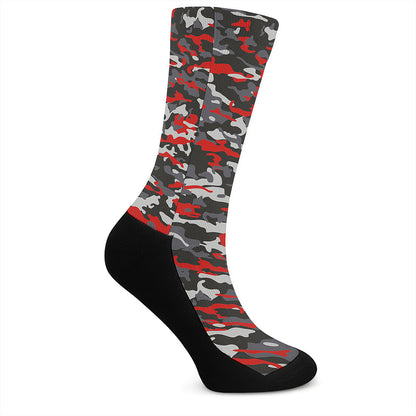 Orange Black And Grey Camouflage Print Crew Socks