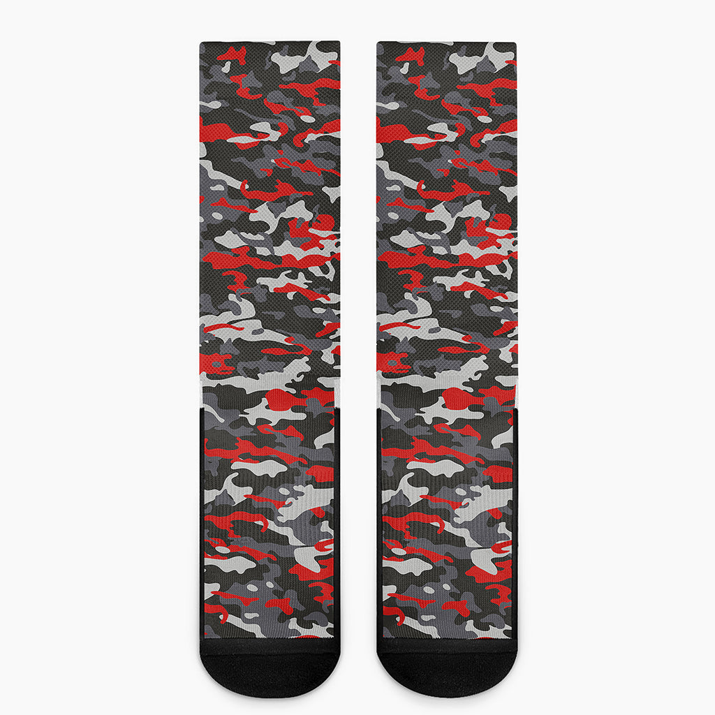 Orange Black And Grey Camouflage Print Crew Socks