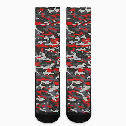 Orange Black And Grey Camouflage Print Crew Socks