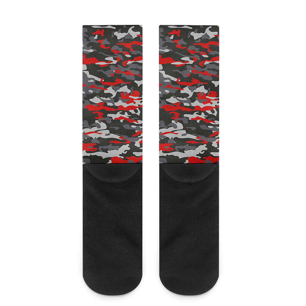 Orange Black And Grey Camouflage Print Crew Socks