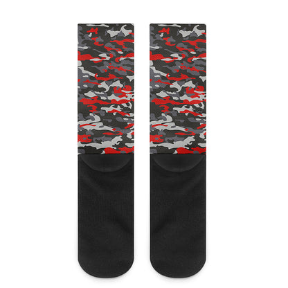 Orange Black And Grey Camouflage Print Crew Socks