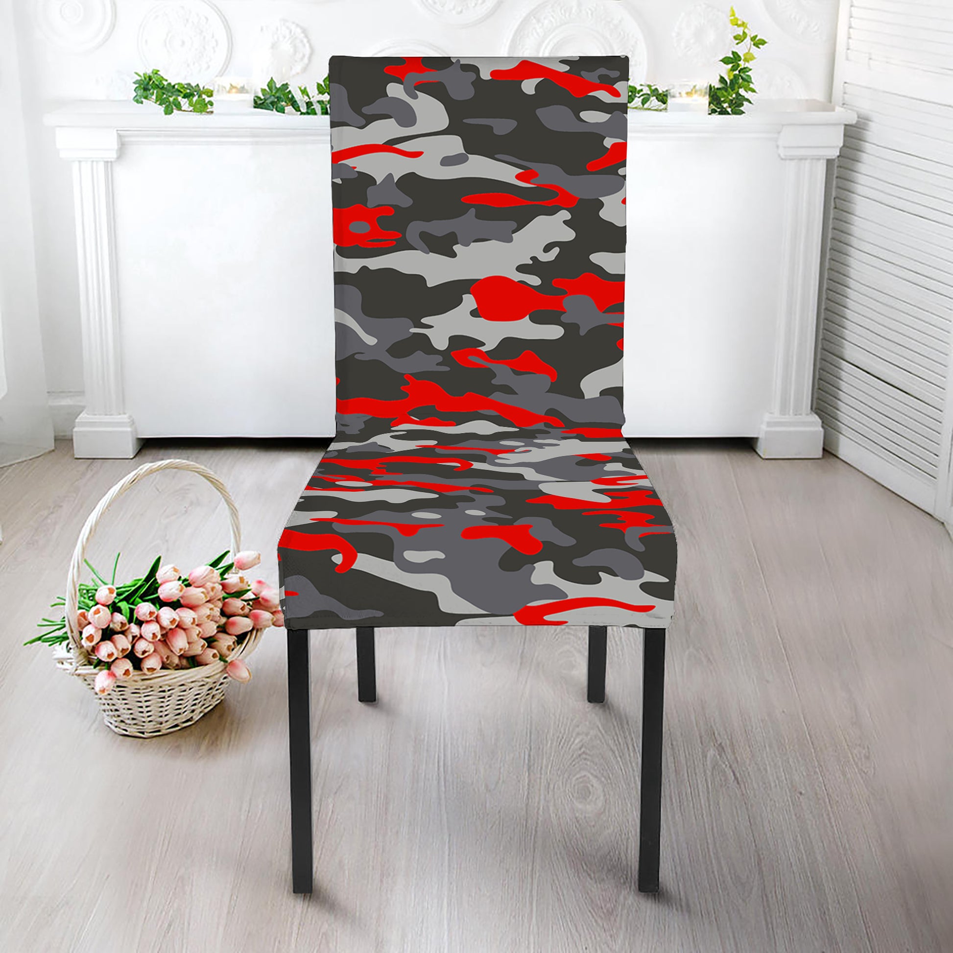 Orange Black And Grey Camouflage Print Dining Chair Slipcover