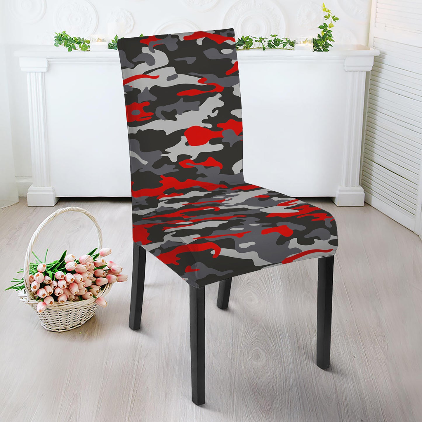 Orange Black And Grey Camouflage Print Dining Chair Slipcover