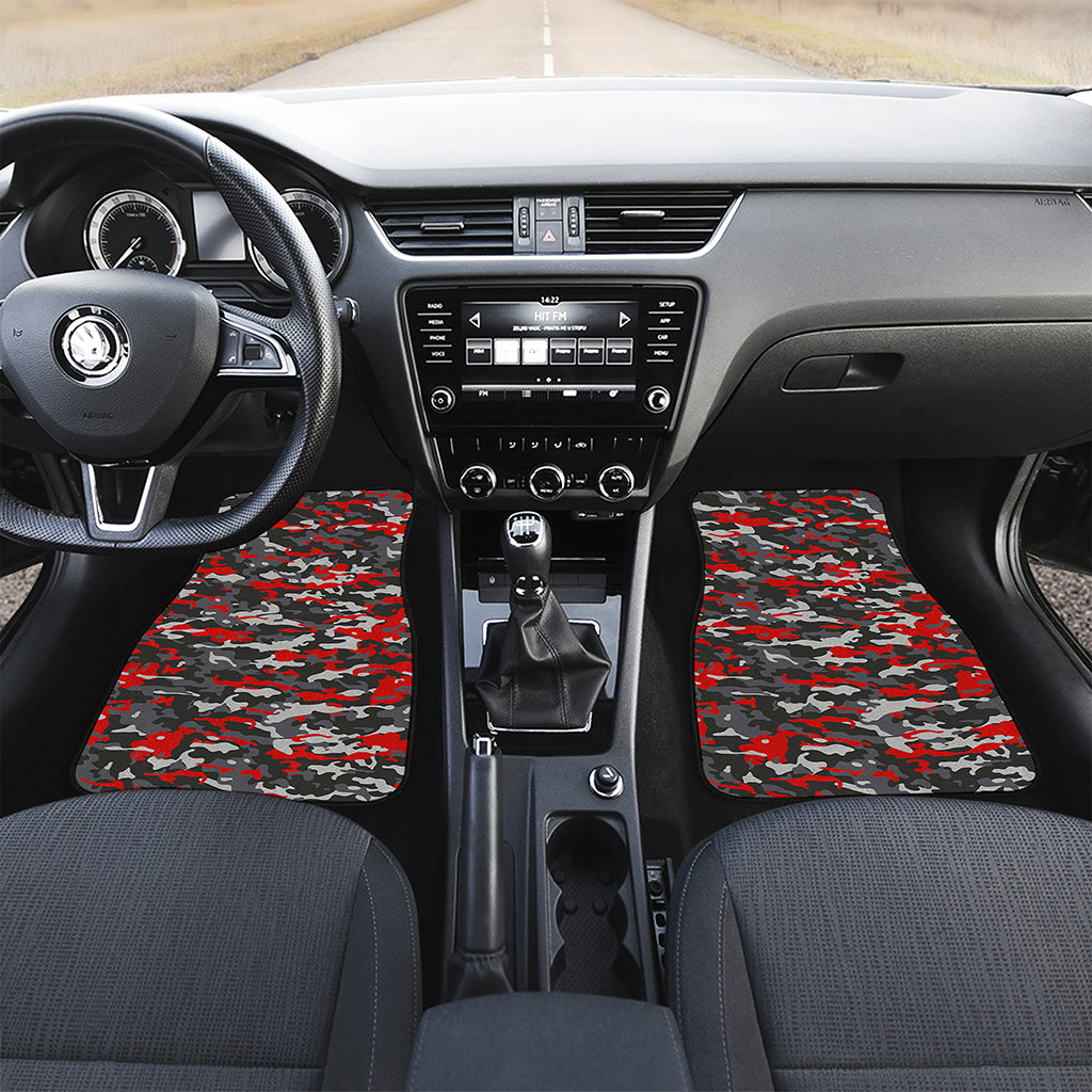 Orange Black And Grey Camouflage Print Front and Back Car Floor Mats