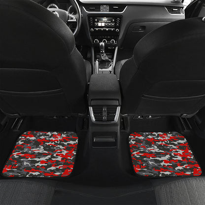 Orange Black And Grey Camouflage Print Front and Back Car Floor Mats