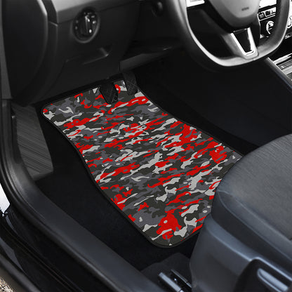 Orange Black And Grey Camouflage Print Front and Back Car Floor Mats