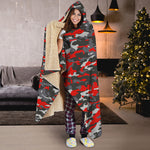 Orange Black And Grey Camouflage Print Hooded Blanket