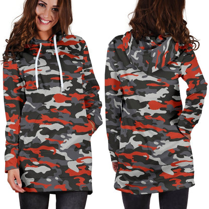 Orange Black And Grey Camouflage Print Hoodie Dress GearFrost
