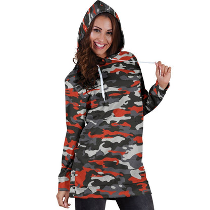 Orange Black And Grey Camouflage Print Hoodie Dress GearFrost