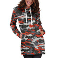 Orange Black And Grey Camouflage Print Pullover Hoodie Dress
