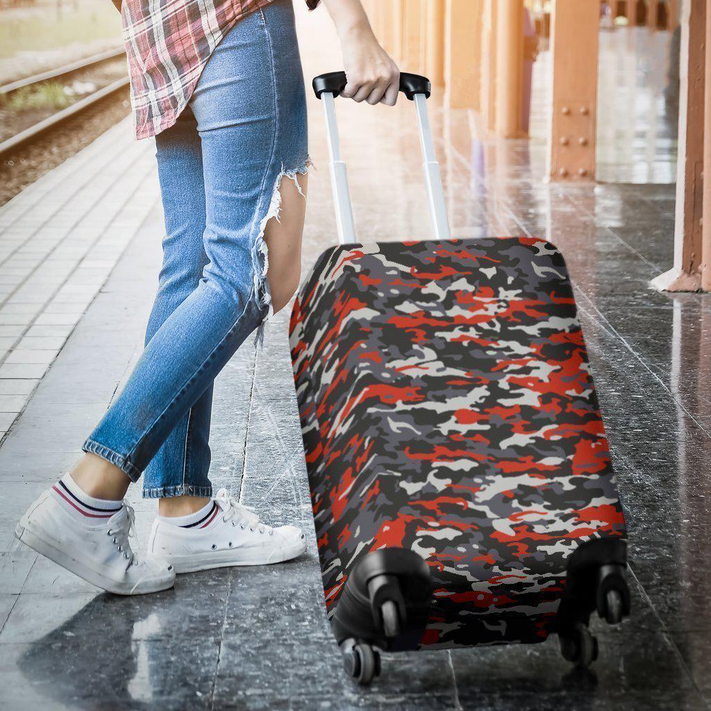 Orange Black And Grey Camouflage Print Luggage Cover GearFrost