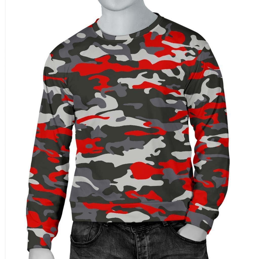 Orange Black And Grey Camouflage Print Men's Crewneck Sweatshirt GearFrost