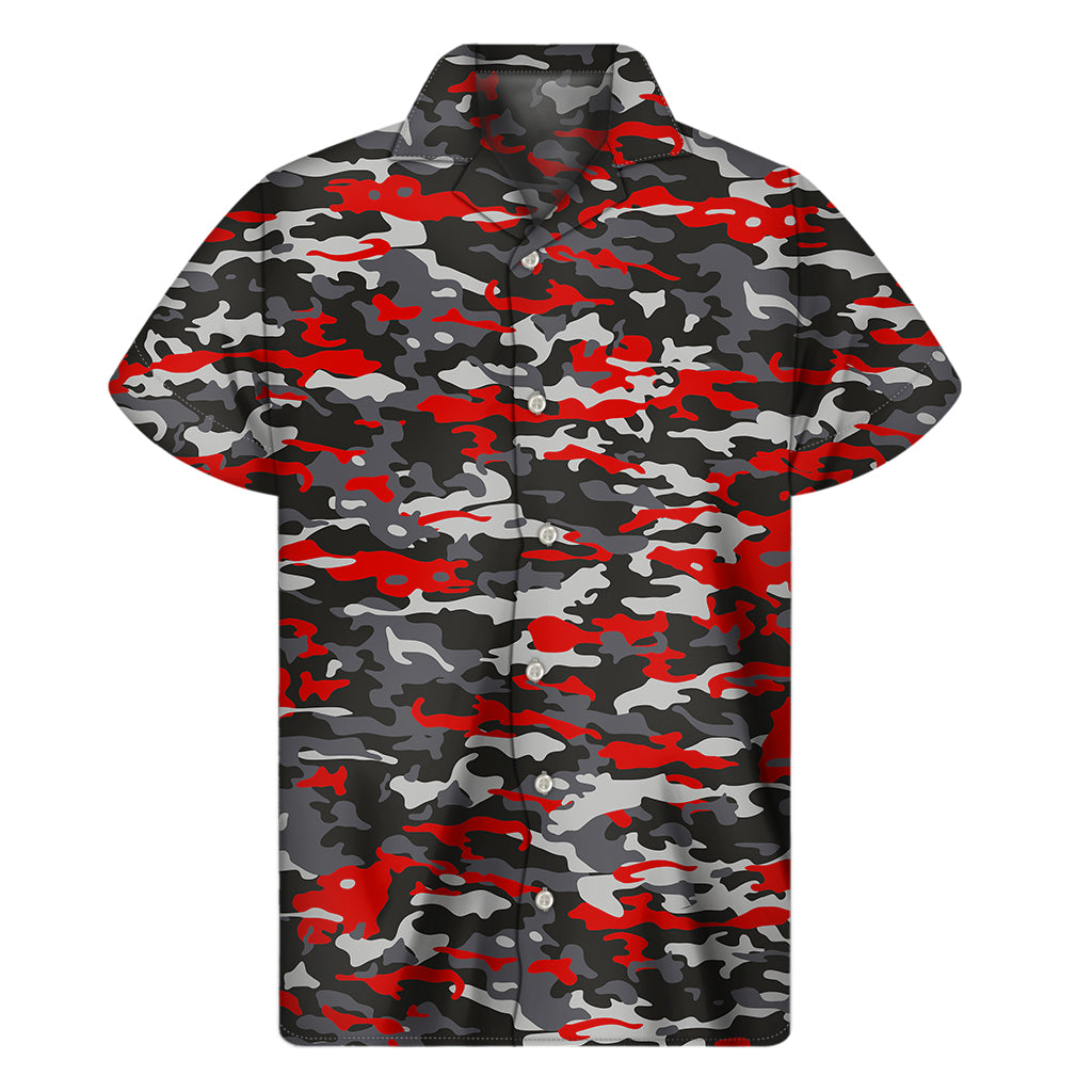 Orange Black And Grey Camouflage Print Men's Short Sleeve Shirt