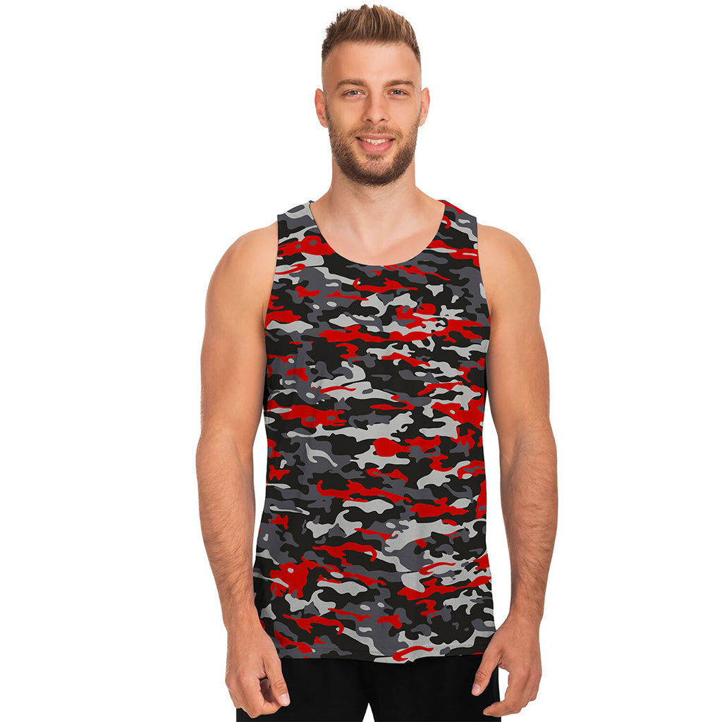 Orange Black And Grey Camouflage Print Men's Tank Top