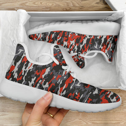 Orange Black And Grey Camouflage Print Mesh Knit Shoes GearFrost