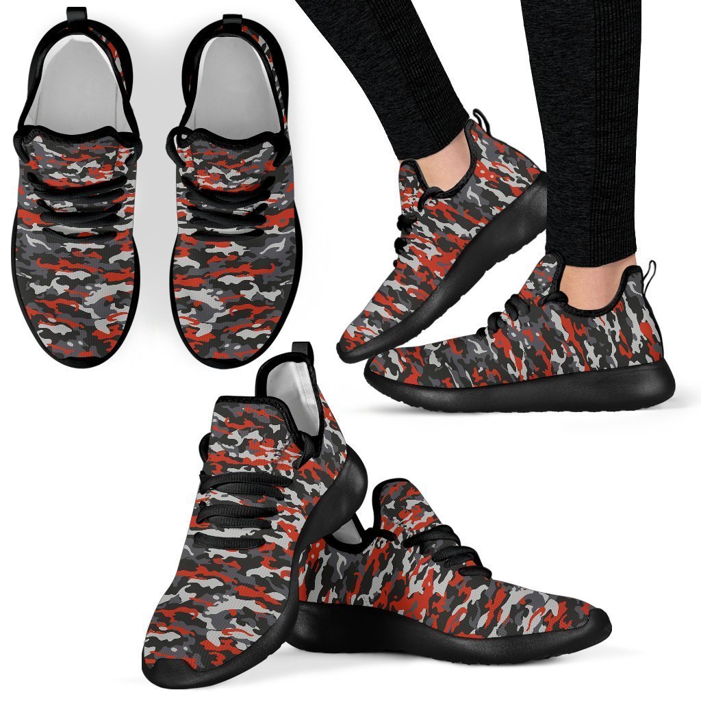 Orange Black And Grey Camouflage Print Mesh Knit Shoes GearFrost
